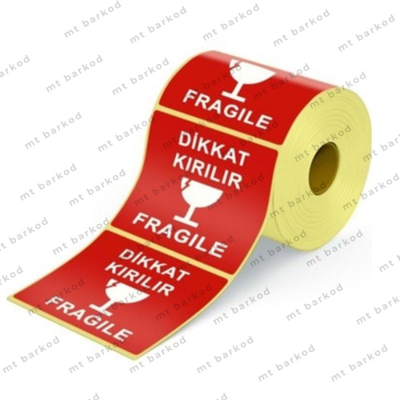 100mm x 100mm Dikkat Kırılır Etiketi (500) Sarım