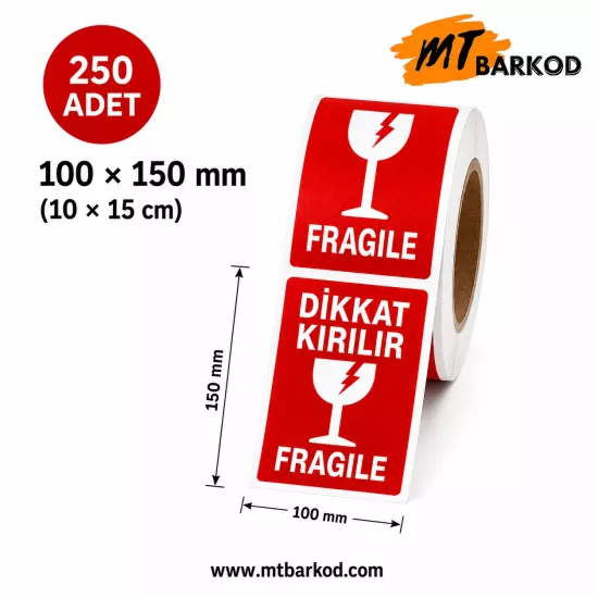 100x150 Dikkat Kırılır Etiketi 250 Sarım