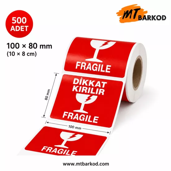 100x80 Dikkat Kırılır Etiketi (500) Sarım; Dikkat Kırılır Koli Etiketi, 8x10 Uyarı Etiketi
