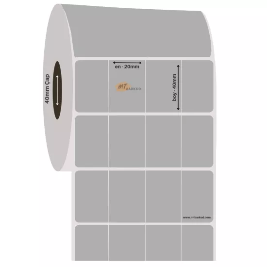 20x40 Silvermat Etiket, Demirbaş Etiket, Silver Mat Etiket