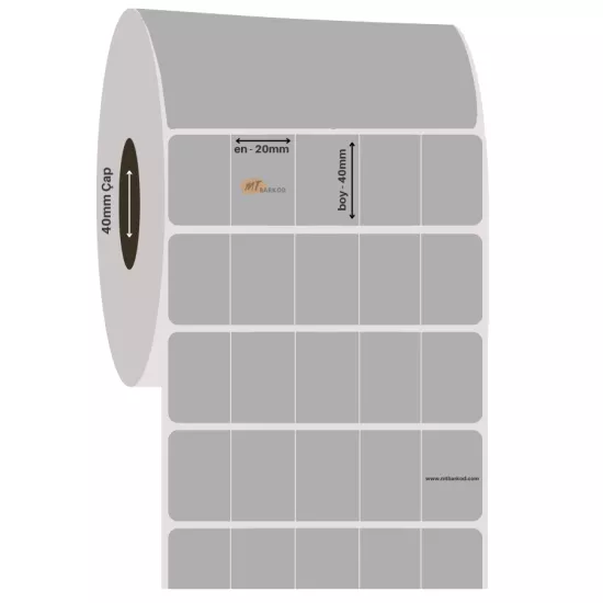 20x40 Silvermat Etiket, Demirbaş Etiket, Silver Mat Etiket