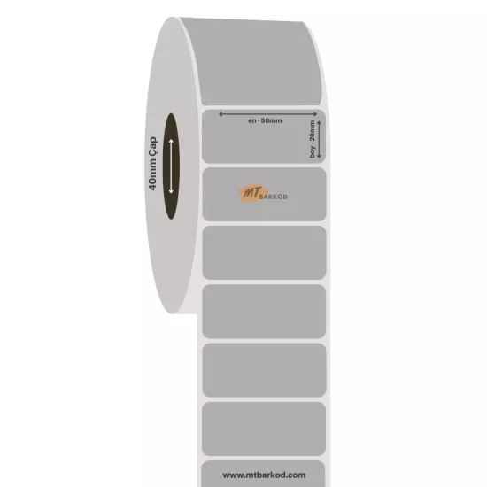 50x20 Silvermat Etiket Sticker | Silver Mat Etiket | Metalize Etiket