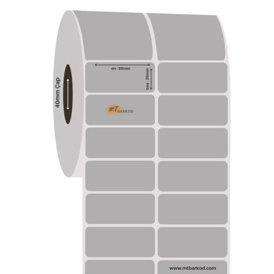 50x20 Silvermat Etiket Sticker | Silver Mat Etiket | Metalize Etiket