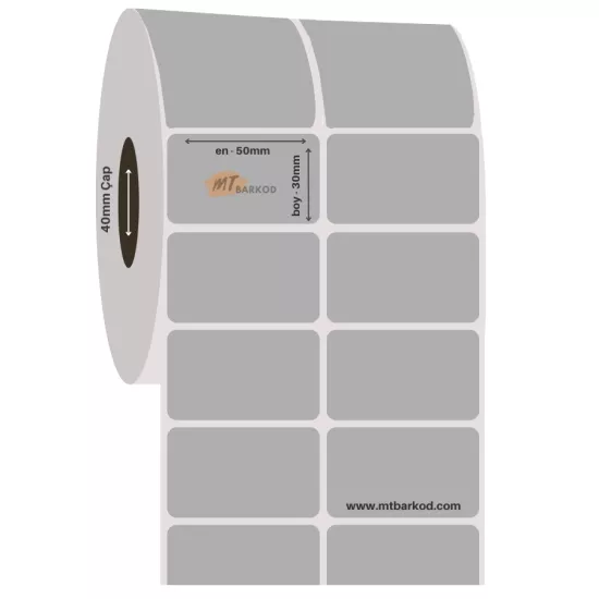 50x30 Silvermat Etiket, Demirbaş Etiket, Silver Mat Etiket